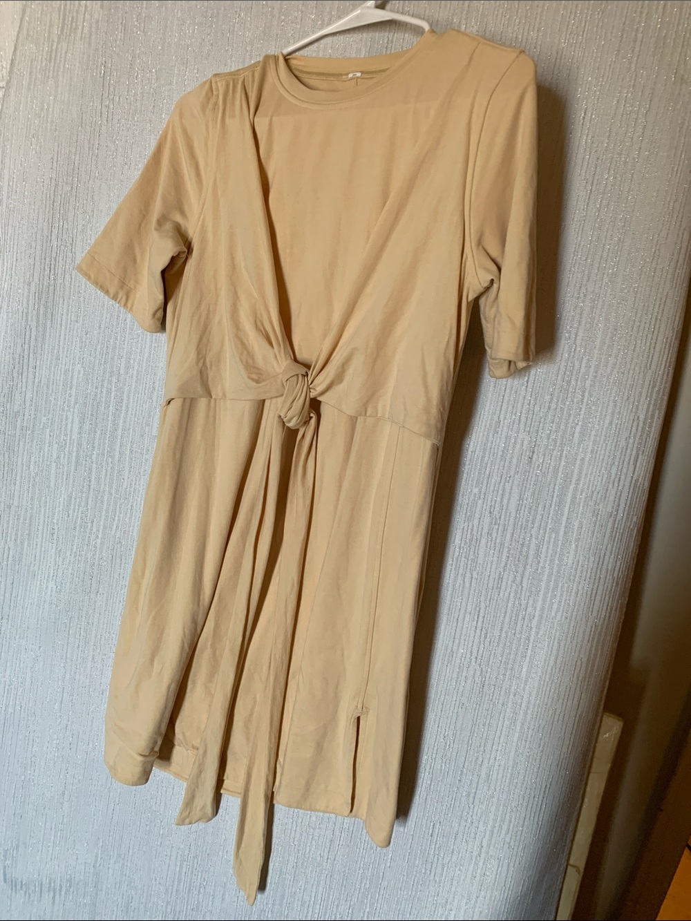 Lulu Lemon- Unique Tie Front Short Sleeve Swing Shirt Dress - Beige- Women’s L